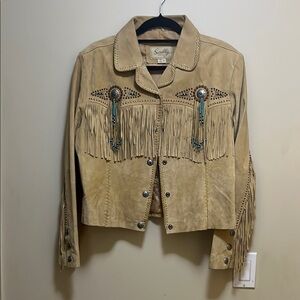 Scully Tan Leather Jacket with Fringe Detailing